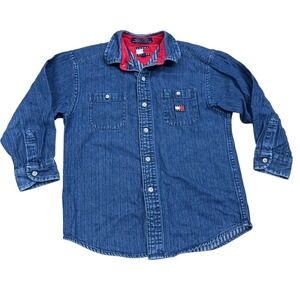 Tommy Hilfiger Boys Blue‎ Textured Stripe Denim Button Down Shirt Size 5